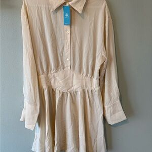 Cupshe Cream Long-Sleeve Button-Front Casual Dress